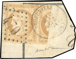 Obl. 36 - Paire Du 10c. Bistre-jaune Dont 1 Timbre Coupé Obl. GC S/fragment Frappé Du CàD De BEUZEVILLE. TB. - 1870 Beleg Van Parijs