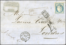 Obl. 37 - 20c. Siège, Obl. S/lettre Frappée Du CàD De PARIS Du 13 Février 1871 à Destination De LONDRES - GRANDE-BRETAGN - 1870 Assedio Di Parigi