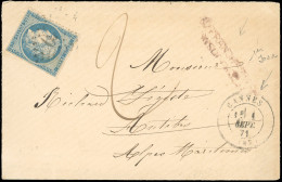 Obl. 37 - 20c. Bleu Obl. GC, S/lettre Frappée Du CàD De CANNES Du 1er Septembre 1871 à Destination D'ANTIBES. Lettre Fra - 1870 Siège De Paris