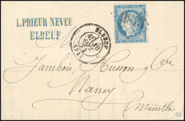 Obl. 37 - 20c. Bleu Obl. GC 1386 S/lettre Frappée Du CàD D'ELBEUF Du 10 Septembre 1871 à Destination De NANCY - MEURTHE. - 1870 Siège De Paris