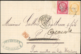 Obl. 38 + 57 - 40c. Orange + 80c. Cérès Obl. S/lettre Frappée Du CàD De MARSEILLE Du 11 Novembre 1873 à Destination De P - 1870 Siege Of Paris