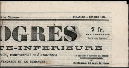 Obl. 41B - 4c. Gris, Report 2, Obl. Typo S/journal Entier LE PROGRES 4 Février 72. TB. RR. - 1870 Bordeaux Printing
