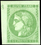 (*) 42B - 5c. Vert-jaune. Report 2. CdeF Avec Numéro 8. Ex Collection Loeuillet. SUP. RRR. - 1870 Ausgabe Bordeaux