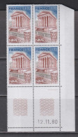 France  N° 2133 XX La Maison Carrée à Nimes, En Bloc De 4 Coin Daté Du 12 . 11 . 80 ; 1 Trait, Sans Charnière, TB - 1980-1989