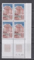 France  N° 2133 XX La Maison Carrée à Nimes, En Bloc De 4 Coin Daté Du 5 . 11 . 80 ; 1 Trait, Sans Charnière, TB - 1980-1989