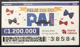 116 P,  Lottery Tickets, Portugal, « DIA DO PAI », « FATHER'S DAY », 2024 - Billetes De Lotería