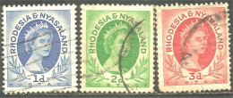 760 Rhodesia Nyasaland Queen Elizabeth II 3 Stamps  (RHO-43c) - Rhodesien & Nyasaland (1954-1963)