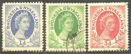 760 Rhodesia Nyasaland Queen Elizabeth II 3 Stamps  (RHO-43b) - Königshäuser, Adel