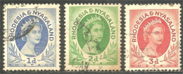 760 Rhodesia Nyasaland Queen Elizabeth II 3 Stamps (RHO-43a) - Rhodesië & Nyasaland (1954-1963)