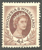 760 Rhodesia Nyasaland Queen Elizabeth II 4d Chocolate (RHO-34) - Rodesia & Nyasaland (1954-1963)