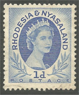 760 Rhodesia Nyasaland Queen Elizabeth II 1d Blue Bleu (RHO-30c) - Royalties, Royals