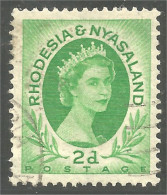 760 Rhodesia Nyasaland Queen Elizabeth II 2d Green Vert (RHO-31a) - Rhodesië & Nyasaland (1954-1963)