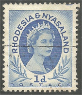 760 Rhodesia Nyasaland Queen Elizabeth II 1d Blue Bleu (RHO-30b) - Rhodésie & Nyasaland (1954-1963)