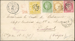 Obl. 53+ 55 + 57 - Mixte FRANCE/JAPON. 5c. Vert-jaune + 15c. Bistre + 80c. Rose + JAPON 2SEN Jaune Obl. GC 5118 S/lettre - 1871-1875 Ceres