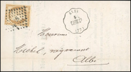 Obl. 55 - 15c. Bistre Obl. PC Du GC 55 S/lettre Frappée Du Cachet Ondulé ALBI 5 CARM. C. 1875. Arrivée Le 5.TB. - 1871-1875 Cérès