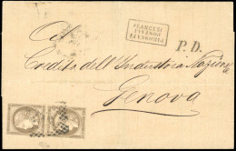 Obl. 56 - Paire Verticale Du 30c. Brun Obl. S/lettre De Salonique à Destination De GENES. Arrivée Le 13 GIU 73. TB. - 1871-1875 Ceres