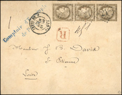 Obl. 56 - Bande De 3 Du 30c. Brun Obl. étoile 24 S/lettre Frappée Du CàD De PARIS - R. DE CLERY Du 19 Mars 1874 à Destin - 1871-1875 Cérès