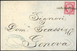 Obl. 57 - 80c. Rose Obl. Cursive ''Coi Postali Francesci'' S/lettre De VOLO à Destination De GENEVE. Au Verso, Cachet De - 1871-1875 Ceres