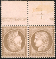 * 58c - 10c. Brun S/rose. Paire Tête-Bêche. Haute De Feuille Avec Croix De Repère. SUP. - 1871-1875 Cérès