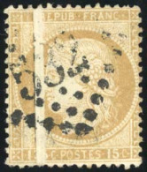 Obl. 59 - 15c. Bistre. Obl. Superbe Variété. Grand Pli Accordéon. - 1871-1875 Ceres