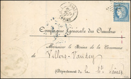 Obl. 60A - 25c. Bleu, Type I, Obl. étoile 11 S/Circulaire Avec Réponse Payée Par La Compagnie Générale Des Omnibus, Frap - 1871-1875 Ceres