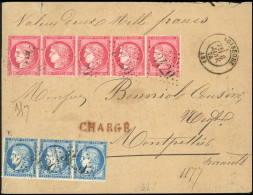 Obl. 60B + 57 - 25c. Bleu, Type II, Bande De 3 + 80c. Rose Bande De 5 Obl. GC 3420 S/lettre Chargée Frappée Du CàD De SO - 1871-1875 Cérès