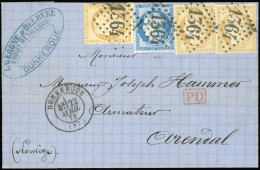 Obl. 60B+ 59x3 - 25c. Bleu, Type II + 3 X 15c. Bistre. Obl. GC 1364 S/lettre Frappée Du CàD De DUNKERQUE Du 22 Avril 187 - 1871-1875 Ceres