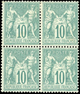 * 65 - 10c. Vert. Bloc De 4. Bon Centrage. SUP. - 1876-1878 Sage (Typ I)