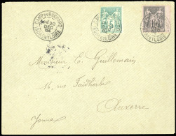 Obl. 75+ 89 - 5c. Vert + 10c. Noir S/lilas, Petit BdeF, Obl. S/lettre Frappée Du CàD Du CAMP DU RUCHARD - INDRE-ET-LOIRE - 1876-1878 Sage (Tipo I)