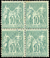 Obl. 76 - 10c. Vert. Bloc De 4. Obl. SUP. - 1876-1878 Sage (Type I)