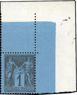 ** 84 - 1c. Bleu De Prusse. 2 Exemplaires Connus Avec Coin De Feuille Intégral. Pièce Exceptionnelle. SUP. RR. - 1876-1878 Sage (Type I)
