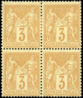 * 86 - 3c. Jaune. Bloc De 4. TB. - 1876-1878 Sage (Tipo I)