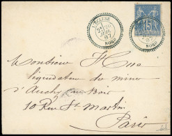 Obl. 90 - 15c. Bleu Obl. S/lettre Frappée Du Cachet Bleu-noir Perlé De L'ECLUSE - NORD Du 20 Juillet 1887 à Destination  - 1876-1878 Sage (Tipo I)