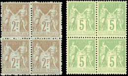 ** 105+ 106 - 2F. Bistre S/azuré + 5c. Vert-jaune. 2 Blocs De 4. SUP. - 1876-1878 Sage (Typ I)