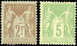 * 105 + 106 -  2F. Bistre S/azuré + 5c. Vert-jaune. TB. - 1876-1878 Sage (Type I)