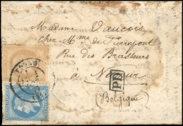 Obl. 28 + 29 - Pli Confié Du ETATS UNIS. 10c. + 20c. Lauré Obl. S/lettre Manuscrite Du 27 Septembre 1870 Frappée Du CàD  - Oorlog 1870