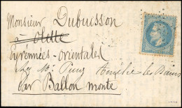 Obl. 10 - L'ARMAND BARBES. 20c. Lauré Obl. étoile S/lettre Manuscrite De PARIS Du 4 Octobre 1870 à Destination D'OLETTE  - Oorlog 1870
