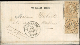 Obl. 28 - L'ARCHIMEDE. 2 X 10c. Lauré Obl. GC 2488 S/Journal Poste N°4 Frappé Du CàD De PARIS - MONTMARTRE Du 20 Novembr - Guerre De 1870