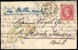 Obl. 32 - LE FRANKLIN. 80c. Lauré Obl. étoile ''1'' S/lettre Frappée Du CàD De PARIS Du 2 Décembre 1870 à Destination De - Krieg 1870