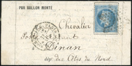 Obl. LE FRANKLIN. 20c. Lauré Obl. étoile S/formule Imprimée Frappée Du CàD De PARIS - R. ST-DOMINIQUE Du 4 Décembre 1870 - Guerra Del 1870