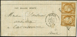 Obl. 36 - LE DUQUESNE. Paire Tête-Bêche Du 10c. Siège S/Formule Imprimée Frappée Du CàD De PARIS Du 7 Janvier 1871 à Des - Krieg 1870