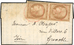 Obl. 36 - LE VAUCANSON. Paire Du 10c. Siège Obl. PARIS SC En Rouge Du 14 Janvier 1871 S/lettre Manuscrite Du 11 Janvier  - Oorlog 1870