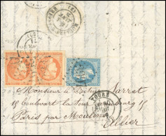 Obl. 48 X 2 + 29 - 40c. Orange X 2 + 20c. Laurés Obl. GC 3997 S/lettre Frappée Du CàD De TOURS Du 30 Décembre 1870 à Des - Guerra Del 1870
