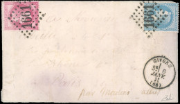 Obl. 29 + 32 - 20c. + 80c. Lauré Obl. GC 1661 S/lettre Jamais Ouverte, Frappée Du CàD Type 16 De GIVORS Du 6 Janvier 187 - War 1870