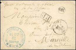 Obl. 12 - Lettre Frappée Du Grand Cachet Bleu GARDE NATIONALE MOBILISEE - 2E BON - 5E COMPAGNIE * B DU R, Du CàD De LYON - Guerra De 1870