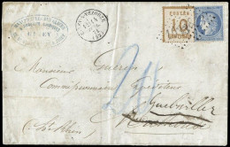 Obl. 5 - 20c. Siège Obl. GC 1033 + 10c. S/lettre Taxée Frappée Du CàD CIREY-S-VEZOUZE 14 Juillet 1871 à Destination De M - Autres & Non Classés