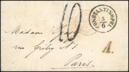 Obl. CONSTANTINOPLE. Lettre Frappée Du Cachet Autrichien De CONSTANTINOPEL Du 5 Juin 1865 à Destination De PARIS. SUP. - 1849-1876: Klassik