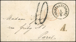 Obl. CONSTANTINOPLE. Lettre Frappée Du Cachet Autrichien De CONSTANTINOPEL Du 5 Juin 1865 à Destination De PARIS. SUP. - 1849-1876: Klassieke Periode