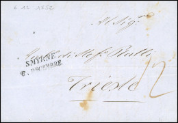 Obl. SMYRNE. Lettre Manuscrite Du 6 Décembre 1852 Frappée De La Griffe Linéaire De "SMYRNE 6 DECEMBRE" à Destination De  - 1849-1876: Periodo Classico