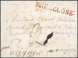 Obl. 90 BARCELONE - Cursive Rouge "90 BARCELONE" S/lettre Manuscrite Du 28 Novembre 1813 à Destination De L'ILE (L'ISLE- - 1792-1815: Veroverde Departementen